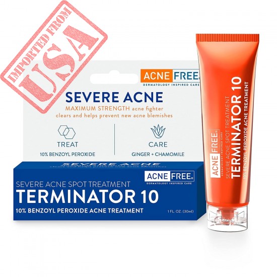 AcneFree Terminator 10 Acne Spot Treatment with Benzoyl Peroxide 10% Maximum Strength Acne Cream Treatment, 1 Ounce - Pack Of 1