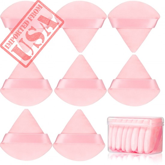 8 Pcs Cotton Powder Puff Face,JASSINS Triangle super soft for Both dry and wet Makeup Setting/Concealer/Loose and Body Powder/Foundation/Blush Makeup Sponge Set (Pink)