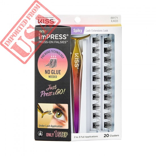 KISS imPRESS Falsies False Eyelashes, Lash Clusters, Spiky', 16 mm, Includes 20 Clusters, 1 applicator, Contact Lens Friendly, Easy to Apply, Reusable Strip Lashes