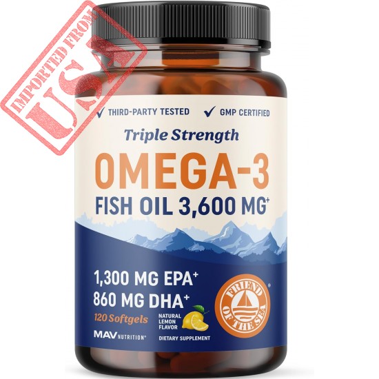 MAV NUTRITION Triple Strength Omega 3 Fish Oil | 3600 mg EPA & DHA | Over 2100mg of Omega 3 Fatty Acids