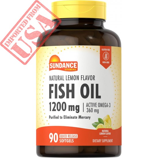 Sundance Fish Oil Softgels 1200mg | 90 Count | with Active Omega-3 | Natural Lemon Flavor | Purified to Eliminate Mercury | Non-GMO and Gluten Free Supplement | by Sundance