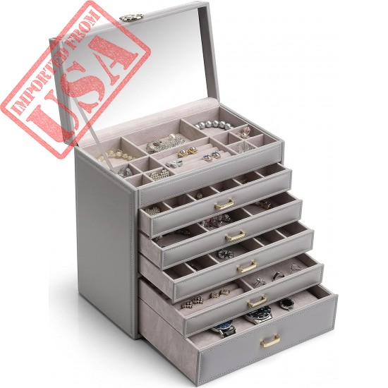 Vlando 6 Tier Large Jewelry Storage Box with Mirror