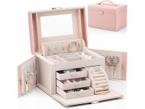 Vlando Jewelry Box Organizer for Girls Women, Large Baroque Jewelry Holder Organizer with Mirror