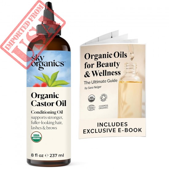 Sky Organics Organic Castor Oil, 100% Pure, Hexane Free, Cold-Pressed to Support Stronger, Fuller-Looking Hair, Eyelashes & Eyebrows,Good for Castor Packs, Navel Oiling, Carrier Oil Use, 8 fl oz