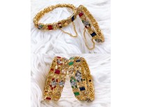 Stylish Gold Plated Hand Crafted Emerald stones Bangles