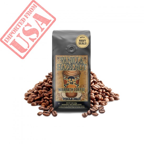 Warpath Coffee Light Roast Whole Bean Coffee, Vanilla Hazelnut Blend, High Caffeine, Strong Roasted 100% Arabica Coffee Whole Beans, Rich Aroma, Full Bodied Intense Cup, Created by Navy SEALs, 12oz