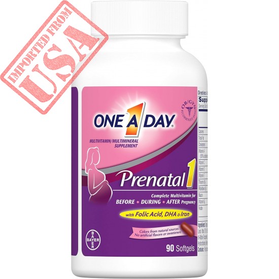 ONE A DAY Women's Prenatal 1 Multivitamin, Supplement for Before, During, and Post Pregnancy, Including Vitamins A, C, D, E, B6, B12, and Omega-3 DHA, 90 Count (Packaging May Vary)