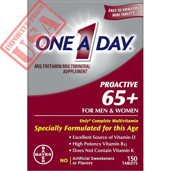 One A Day Proactive 65+, Mens & Womens Multivitamin, Supplement with Vitamin A, Vitamin C, Vitamin D, and Zinc for Immune Health Support*, Calcium, Folic Acid & more, Tablet 150 Count