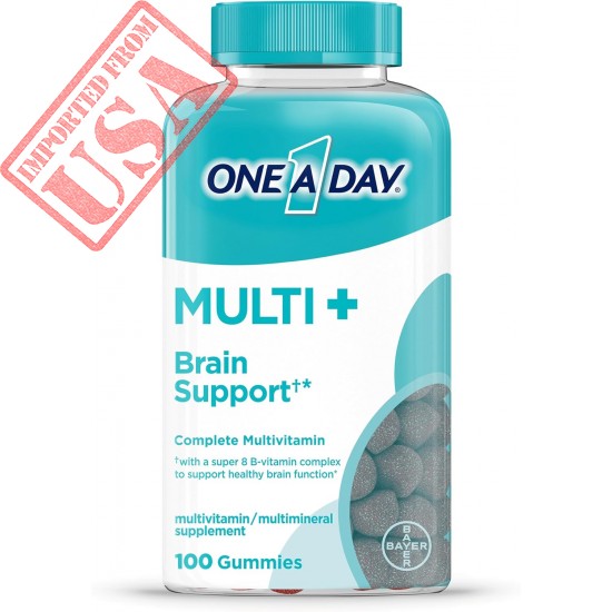 ONE A DAY Multi+ Brain Support Gummies, Multivitamin Gummies for Men & Women with Boost of Brain Support with Super 8 B Vitamin Complex, 100 Count