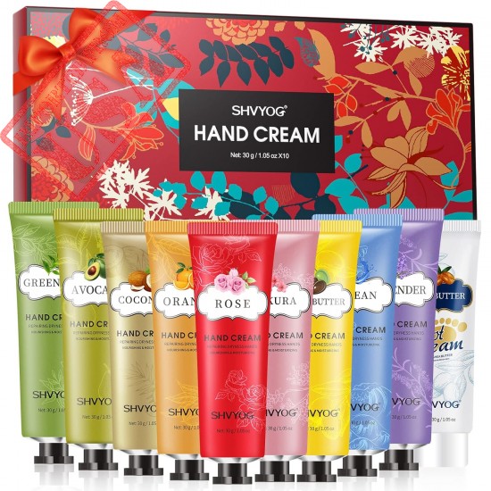 SHVYOG Hand Cream Gift Set, Fragrance Hand Lotion with Foot Cream for Dry Cracked Hands, 10 Packs Travel Size Lotions, Deeply Moisturizing Hand Cream Gifts for Women, Unique Gifts for Women