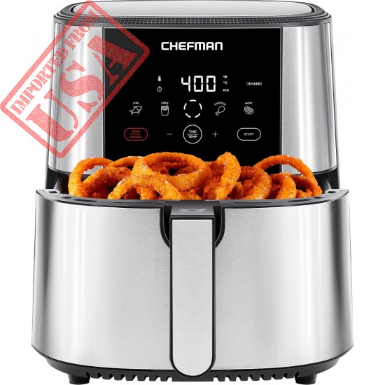 Chefman TurboFry® Touch Air Fryer, XL 8-Qt Family Size, One-Touch Digital Control Presets, French Fries, Chicken, Meat, Fish, Nonstick Dishwasher-Safe Parts, Automatic Shutoff, Stainless Steel