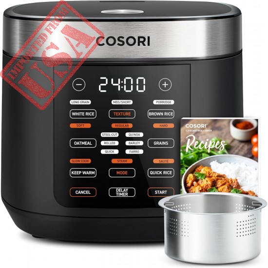 COSORI Rice Cooker 10 Cup, 24h Keep Warm, 18 Functions Fuzzy Logic Rice Maker with Stainless Steel Steamer Basket, Sauté, Slow Cooker, Black