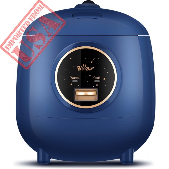 Bear Mini Rice Cooker 2 Cups Uncooked, 1.2L Portable Non-Stick Small Travel Rice Cooker, BPA Free, One Button to Cook and Keep Warm Function, Blue