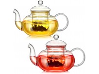 2 Pack 600ml Glass Teapot with Infuser, Clear Glass Tea Kettle, Stovetop Safe Glass Boiling Pot, Blooming and Loose Leaf Tea Maker