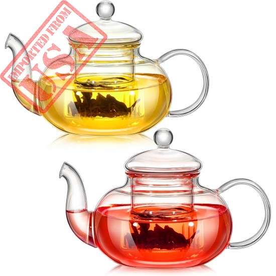 2 Pack 600ml Glass Teapot with Infuser, Clear Glass Tea Kettle, Stovetop Safe Glass Boiling Pot, Blooming and Loose Leaf Tea Maker