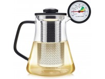 Teabloom 2-in-1 Tea Kettle and Tea Steeper - Glass Teapot with Thermometer and Stainless Steel Loose leaf Tea Infuser, No Whistle Kettles, Virtuoso 34-Ounce Tea Maker