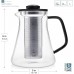 Teabloom 2-in-1 Tea Kettle and Tea Steeper - Glass Teapot with Thermometer and Stainless Steel Loose leaf Tea Infuser, No Whistle Kettles, Virtuoso 34-Ounce Tea Maker