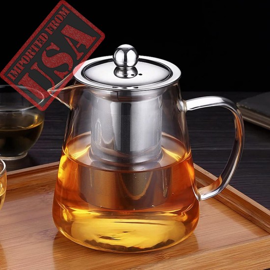 Mini Size Glass Teapot Tea Kettle-with Stainless Steel Removable Infuser for Blooming Tea & Loose Leaf Tea, Microwave & Stovetop Safe, 550ML/19.3oz (S-550)