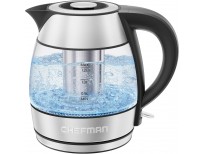 CHEFMAN Electric Kettle - 1.2L 1500W Hot Water Tea Pot with Tea Infuser, BPA Free, Auto Shut Off, Boil-Dry Protection, Removable Lid, LED Light, Cordless Glass Electric Tea Kettle – Stainless Steel