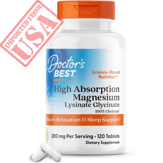 Doctor's Best High Absorption Magnesium Glycinate Lysinate, 100% Chelated, TRACCS, Not Buffered, Non-GMO, Vegan, Gluten & Soy Free, 100 mg, 120 Tablets (Packaging May Vary)