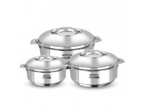 WARMEO Steam Insulated Stainless Steel Casseroles| Easy to Carry Hot Boxes for Kitchen | Hot Food, Easy to Store| Silver| Set of 3 (500,1000,1500ml)