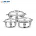 WARMEO Steam Insulated Stainless Steel Casseroles| Easy to Carry Hot Boxes for Kitchen | Hot Food, Easy to Store| Silver| Set of 3 (500,1000,1500ml)