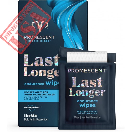 Promescent Delay Wipes Sexual Enhancer for Men to Last Longer in Bed, Extended Climax Control with Benzocaine for Male Genital Desensitizing - Increase Duration, Performance, and Stamina, 5 Count