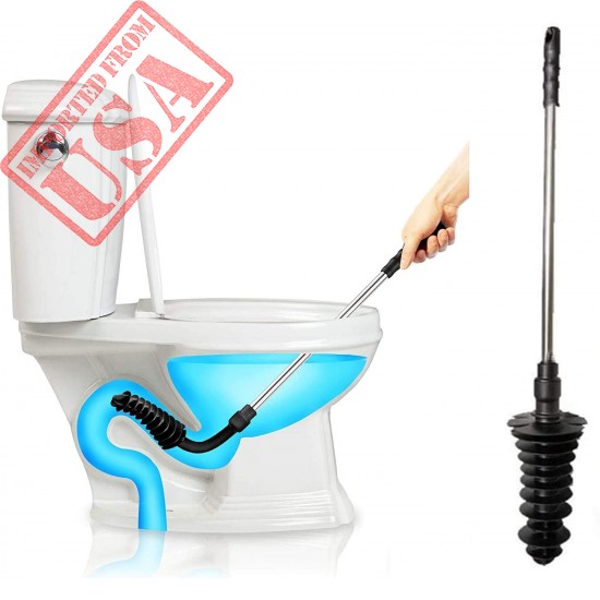 HOMEGOAL Toilet Plunger, Piston Type Toilet Clog Remover,Flexible Rubber Head Stainless Steel Handle,Toilet Dredge Pipe for Clogged Siphon Toilet(Black)