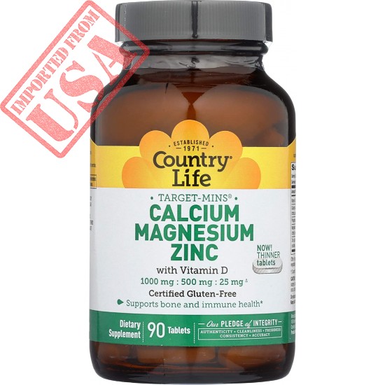 Country Life Target-Mins Calcium Magnesium Zinc w/Vitamin D 1000mg/500mg/25mg - 90 Tablets - Supports Bone & Immune