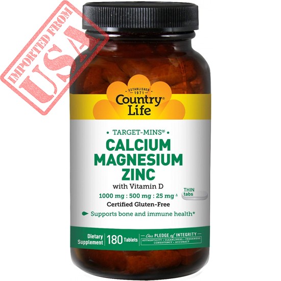 Country Life Target-Mins Calcium Magnesium Zinc w/Vitamin D 1000mg/500mg/25mg - 180 Tablets - Supports Bone & Immune