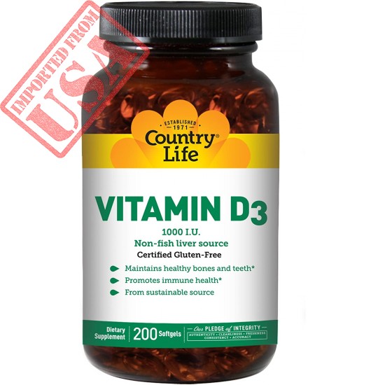 Country Life Vitamin D3 1000 IU Soft Gels, Large, 200 sg, 200 Count