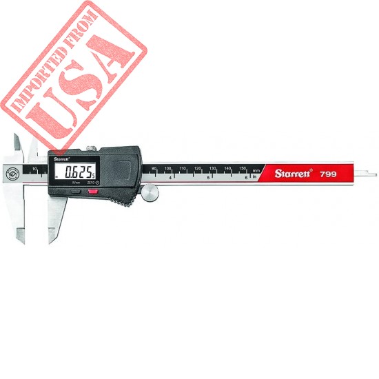 Starrett Electronic Caliper Measuring Tool EC799A-6/150, Hardened Stainless Steel Metal, 6 Inch Range, 0.005" Resolution, LCD Digital Measurement Reading, Plastic Carry Case Included, Black