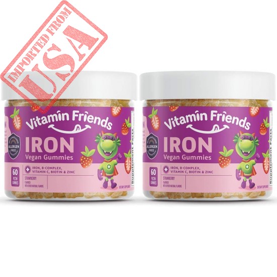 Vitamin Friends - Iron Supplements for Kids (2 Pack) B-Complex, Vitamin C, Zinc, Biotin - Iron Gummies Support Healthy Body Function Iron Levels - Vegan, Allergen Free…