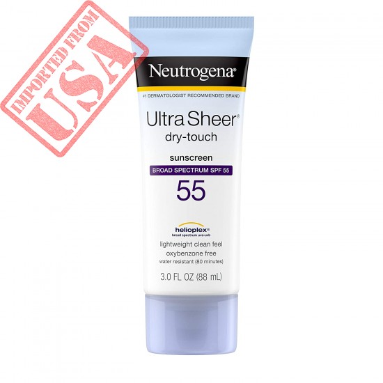 Neutrogena Ultra Sheer Dry-Touch Sunscreen Lotion, Broad Spectrum SPF 55 UVA/UVB Protection, Oxybenzone-Free, Light, Water Resistant, Non-Comedogenic & Non-Greasy, Travel Size