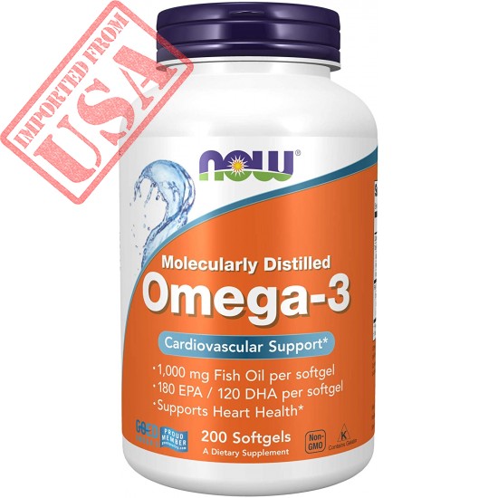 NOW Supplements, Omega-3 180 EPA / 120 DHA, Molecularly Distilled, Cardiovascular Support*, 200 Softgels