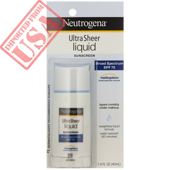 Neutrogena Ultra Sheer Liquid Daily Facial Sunscreen with Broad Spectrum SPF 70, Non-Comedogenic, Oil-free & PABA-Free Weightless Sun Protection