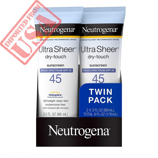 Neutrogena Ultra Sheer Dry-Touch Water Resistant and Non-Greasy Sunscreen Lotion with Broad Spectrum SPF 45, TSA-Compliant travel 