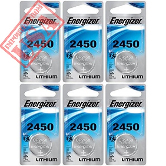 Energizer CR2450 Lithium Battery, 3v ECR2450, Qty 6