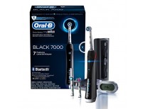 Oral-B 7000 SmartSeries Rechargeable Power Electric Toothbrush with 3 Replacement Brush Heads, Bluetooth Connectivity and Travel Case, Black, Powered