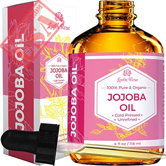 Jojoba Oil by Leven Rose, Pure Cold Pressed Natural Unrefined Moisturizer for Skin Hair and Nails 4 oz (Jojoba)