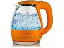 Ovente Portable Electric Glass Kettle 1.5 Liter with Blue LED Light and Stainless Steel Base, Fast Heating Countertop Tea Maker Hot Water Boiler with Auto Shut-Off & Boil Dry Protection, Orange KG83O