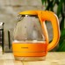 Ovente Portable Electric Glass Kettle 1.5 Liter with Blue LED Light and Stainless Steel Base, Fast Heating Countertop Tea Maker Hot Water Boiler with Auto Shut-Off & Boil Dry Protection, Orange KG83O