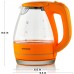 Ovente Portable Electric Glass Kettle 1.5 Liter with Blue LED Light and Stainless Steel Base, Fast Heating Countertop Tea Maker Hot Water Boiler with Auto Shut-Off & Boil Dry Protection, Orange KG83O