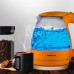 Ovente Portable Electric Glass Kettle 1.5 Liter with Blue LED Light and Stainless Steel Base, Fast Heating Countertop Tea Maker Hot Water Boiler with Auto Shut-Off & Boil Dry Protection, Orange KG83O