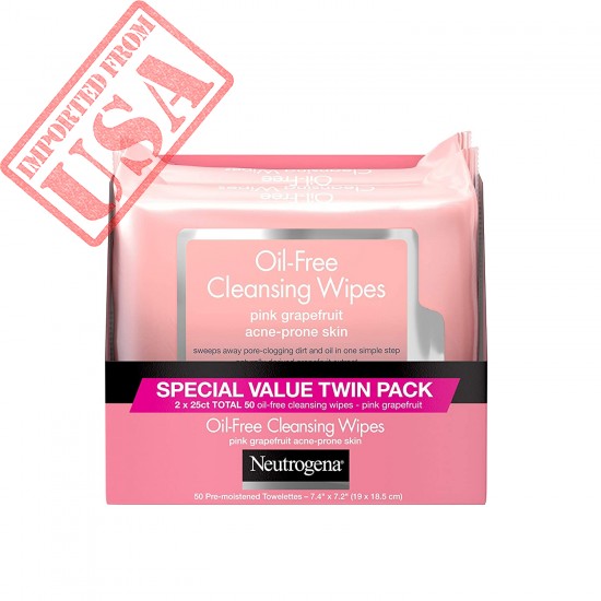 Neutrogena Twin Pack Oil Free Cleansing Wipes, Pink Grapefruit