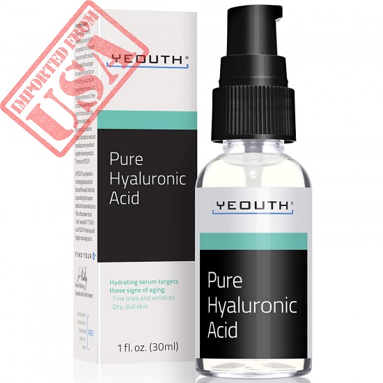 Hyaluronic Acid Serum for Face by YEOUTH - 100% Pure Clinical Strength Anti Aging Formula! Holds 1,000 Times Its Own Weight in Water, Plumps and Hydrates Skin, All Natural Moisturizer