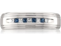 14k White Gold Princess-cut Diamond & Blue Sapphire Men's Wedding Band Ring (1/4 cttw, H-I, I1-I2)