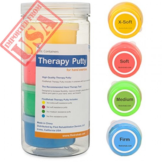 Premium Quality Therapy Putty (4 Pack, 3-oz Each) for Hand Exercise: Variable Resistance Containers for Rehab Therapy and Stress Relief by Thera FlintRehab