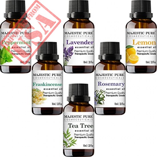 MajesticPure Aromatherapy Essential Oils Set, Includes Lavender, Frankincense, Peppermint, Lemon, Tea Tree & Rosemary Oils - Pack of 6-10 ml each