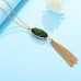 HUIMEI Double Color Oval Shape Stones Reversible Pendant Tassel Necklace